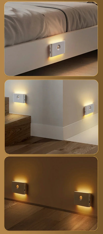 Mini LED Intelligent Sensor Night Light Wireless USB Rechargeable Motion Sensor Wall Light for Bedroom Corridor Cabinet Lighting