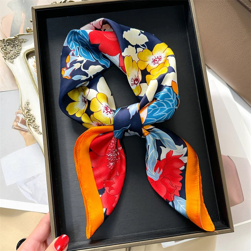 Luxury Print imitation Silk Square Scarf Women Spring Neck Tie Shawl Wraps Female Hair Hand Wrist Headkercheif Hijab Bandana