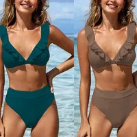 2026 new style boxer shorts mesh three-piece women's swimsuit neck lace-up bikini set