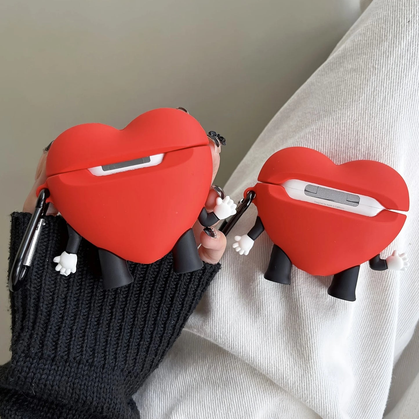 Cartoon Red Heart for Apple Airpods Pro 2 Wireless Earphone Protector for Airpods 1 2 3 Silicone Earphone Case with Keychain