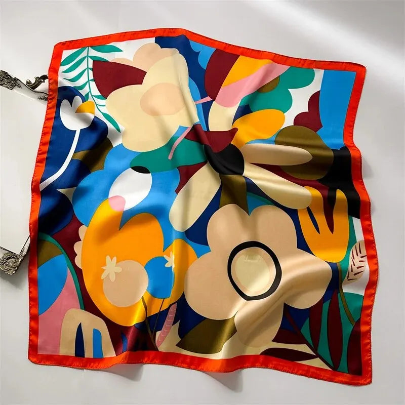 Luxury Print imitation Silk Square Scarf Women Spring Neck Tie Shawl Wraps Female Hair Hand Wrist Headkercheif Hijab Bandana