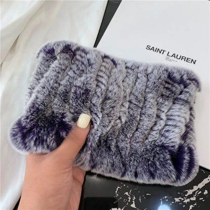 Women Handmade Stretch 100% Real Rabbit Fur Scarf Knit Genuine Rex Rabbit Fur Headbands Girls Natural Rabbit Fur Ring Scarves