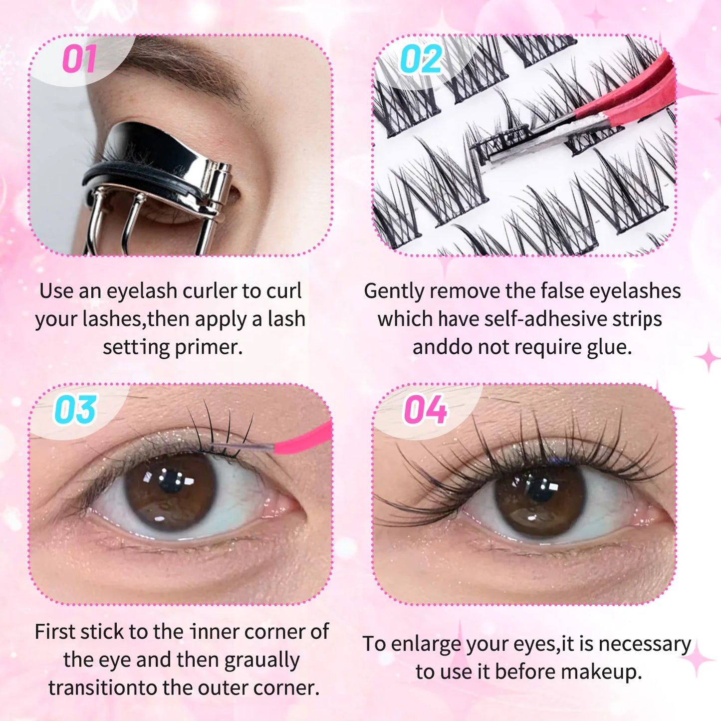 【K-pop 2.0 Style】Self Adhesive False Eyelashes - No Glue Needed Easy to Wear in Seconds Trendy for Daily/Party Eye Makeup