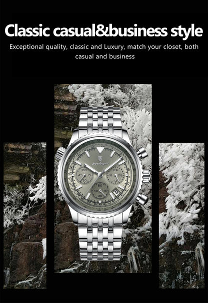 POEDAGAR Luxury Fashion Men Watch Stainless Steel Waterproof Luminous Quartz Male Clock Date Chronograph Military Men's Watches