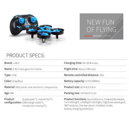 jjrc H36 Mini Drone 3D Flip Headless Mode Drones Air Pressure Height Maintain RC Quadcopter FPV Competition Dron Children's Toys