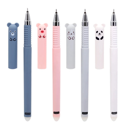 12pcs Animals Panda Erasable Gel Pen 0.5mm Blue Black Erasable Pen Refills Rods Washable Handle School Supplies Stationery