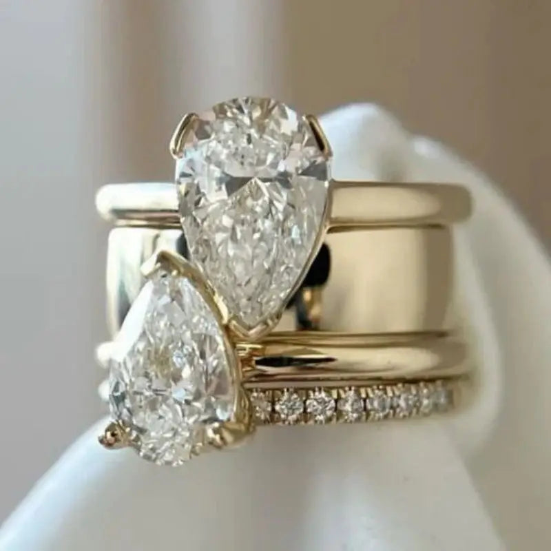 Geometric Water Droplet Shape Zircon Rings Set For Women Birthday Party Gift Accessories Custom Jewelry