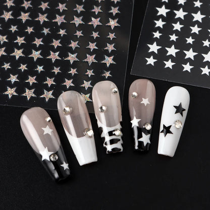 3D Black Pink Stars Stickers for Nails Golden Silvery Stars Adhesive Nail Decals Autumn Winter Festival DIY Nail Art Accessories