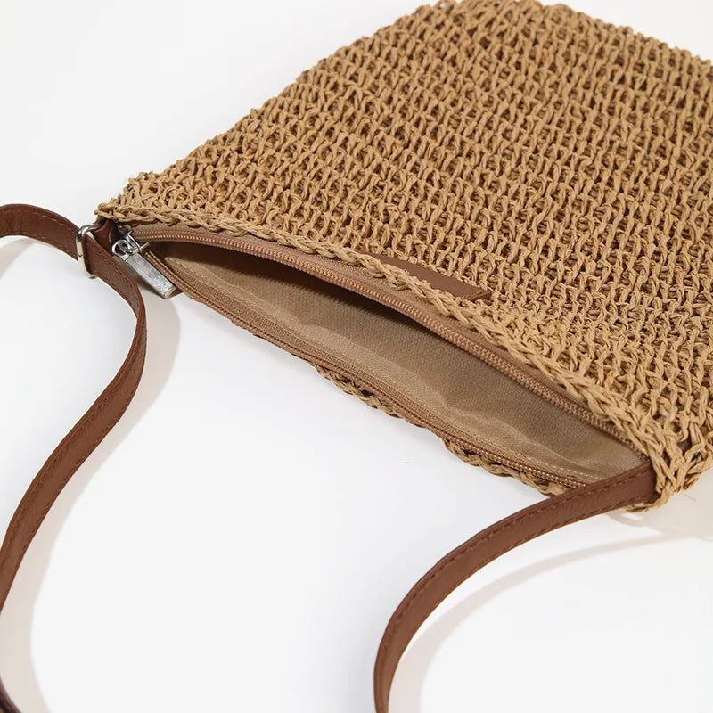 Straw woven bag, single shoulder, women's fashionable weaving, ins style, seaside beach, crossbody bag for women