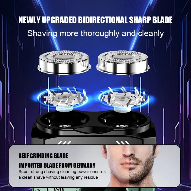 Men's Magnetic Double Blade Electric Shaver for Men Mecha Punk Style Rechargeable Shaver Powerful Beard Trimmer Razor Knife