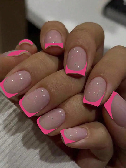 24pcs/set short square fake nails for women cute bride heart white french tips faux ongles y2k press on false nail supplies