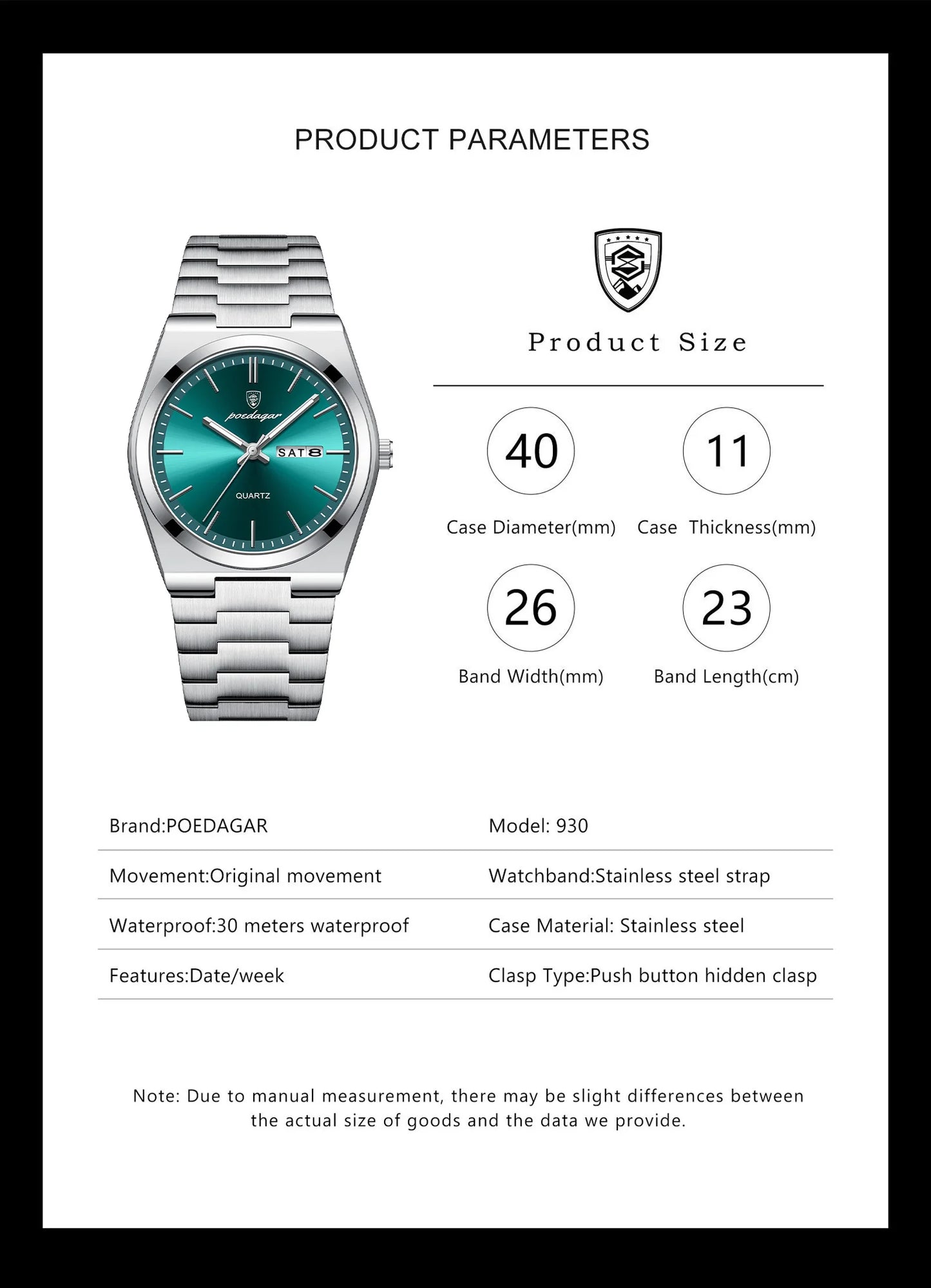 POEDAGAR Exquisite Business Men Watch Stainless Steel Waterproof Luminous Man Wristwatch Date Week Classic Men's Quartz Watches