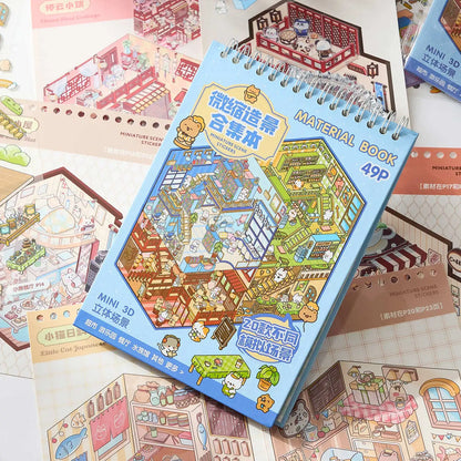 Mr Paper 49pcs/bag Business Town Series Mini 3D Miniature Scenography Sticker Book Visual Stacking Scene Stickers DIY Gift Decor