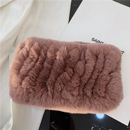 Women Handmade Stretch 100% Real Rabbit Fur Scarf Knit Genuine Rex Rabbit Fur Headbands Girls Natural Rabbit Fur Ring Scarves