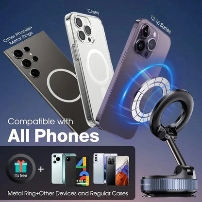 2026 Upgraded 360° Vacuum Magnetic Car Phone Holder for Magsafe 96LBS Strongest Suction 2800gf Car Mount Universal Dashboard Win