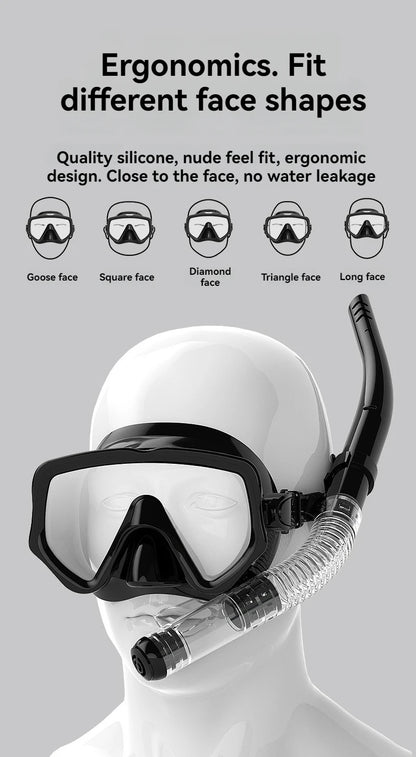 Diving Mask Snorkel Set For Adults Tempered Glass Scuba Professional Panoramic Snorkeling Gear Swimming Training Snorkel Kit