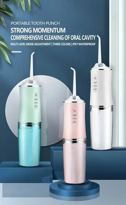 Oral Irrigator Portable USB Rechargeable Dental Water Flosser Water Jet Floss Tooth Pick 4 Jet Tip 220ml 3 Modes IPX7 Waterproof