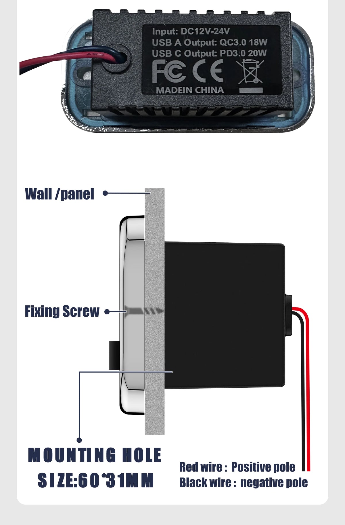 76W Dual PD Dual QC3.0 Type C USB Quick Charger 3.0 with Switch Fast Charging 4 Ports Power Panel For Bus ATV Car Truck Marine