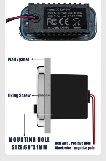 76W Dual PD Dual QC3.0 Type C USB Quick Charger 3.0 with Switch Fast Charging 4 Ports Power Panel For Bus ATV Car Truck Marine