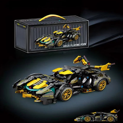 2026 Hot Building Block Racing Car V12 Building Block Car Black and Gold Accessories Fine Desktop Wooden Model Car Birthday Gift