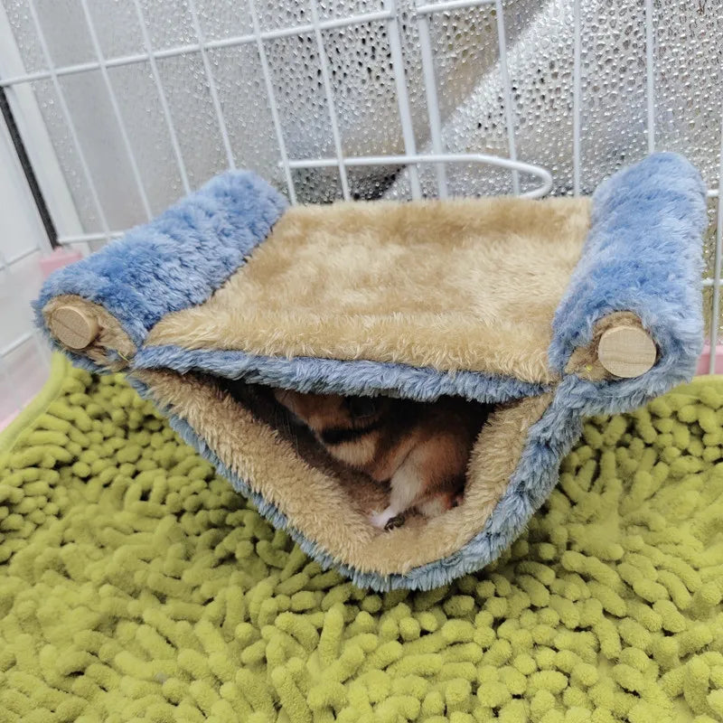 Pet Hammock for Small Animal Double Thick Plush Warm Bed for Hamster House Nest Sleeping Bag Hanging Tree Beds Pet Hamster Nest