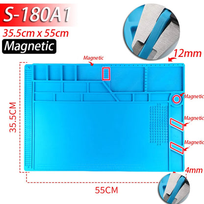 Soldering Station Mat Silicone Work Mat Heat Resistant 932°F Anti-Static Magnetic Mat for Electronic Phone Laptop Watch Repair