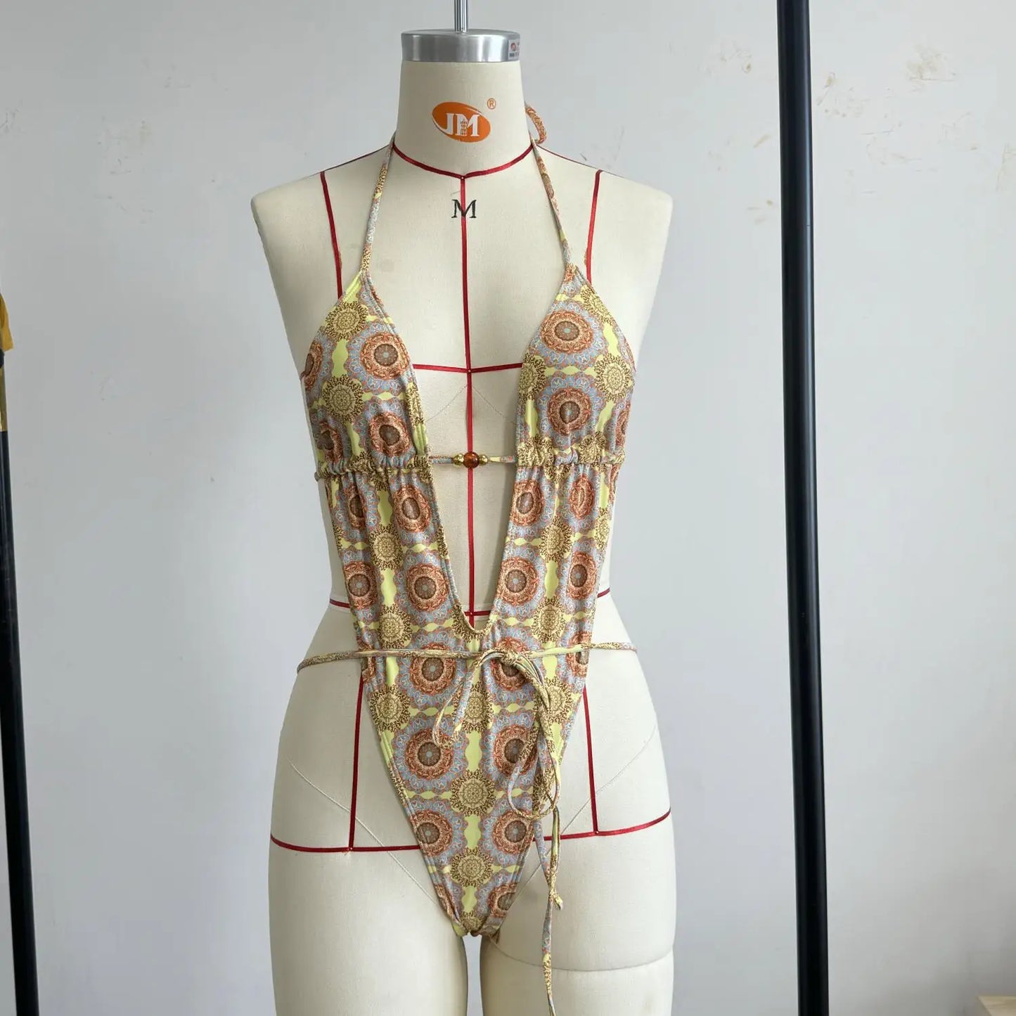 2026 New High Quality Elegant One Piece Swimsuit And Skirt Print Deep-V Lace-up Women Bikini Set Swimwear Party Bathing Suit