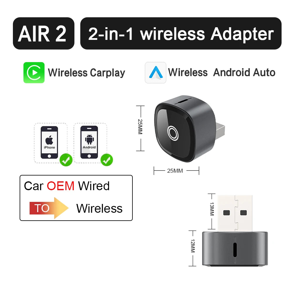 XUDA 2in1 Wireless CarPlay Adapter Android Auto AI Smart Box Car Intelligent Systems For VW Toyota Nissan Honda Ford Benz