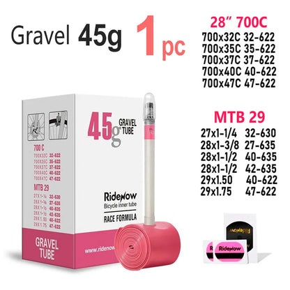 RideNow 700c Tpu Inner Tube 700Cx18-32C/32-47C Road Gravel Bike Plastic Valve & Removable Metal Valve Core External Thread Tube