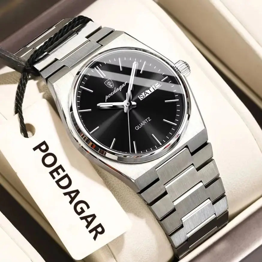 POEDAGAR Elegant Woman's Watch Date Week Waterproof Luminous Ladies Clock Quartz Stainless Steel Fashion Watches For Women Reloj
