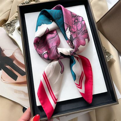 Luxury Print imitation Silk Square Scarf Women Spring Neck Tie Shawl Wraps Female Hair Hand Wrist Headkercheif Hijab Bandana