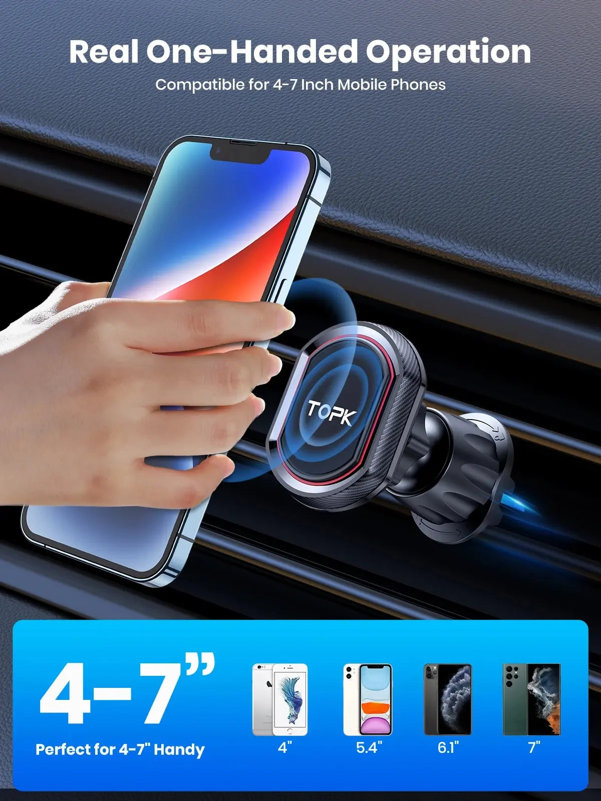 TOPK Magnetic Car Phone Holder,Upgraded N52 Super Strong Magnetic Cell Phone Mount for Car Air Vent Compatible with All Phones