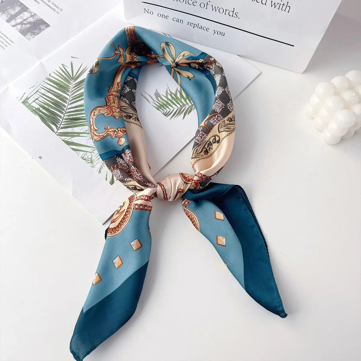 70x70cm Fashionable Korean Style Silk Square Scarf Satin Print Hairband Necktie Hair Accessory Headscarf Versatile Wrap Scarf