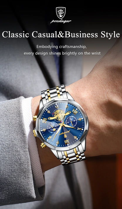 POEDAGAR Luxury Original Men Watch Waterproof Luminous Chronograph Man Wristwatch Stainless Steel Quartz Top Men's Watches Reloj