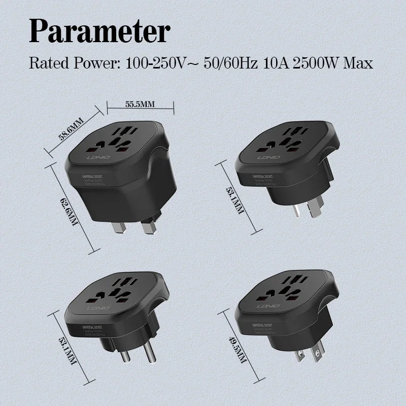 LDNIO Z7 Universal Outlet EU UK AU US KR Plug Converter Home Travel Socket Adapter Compatible With 200+ Countries Portable Trip