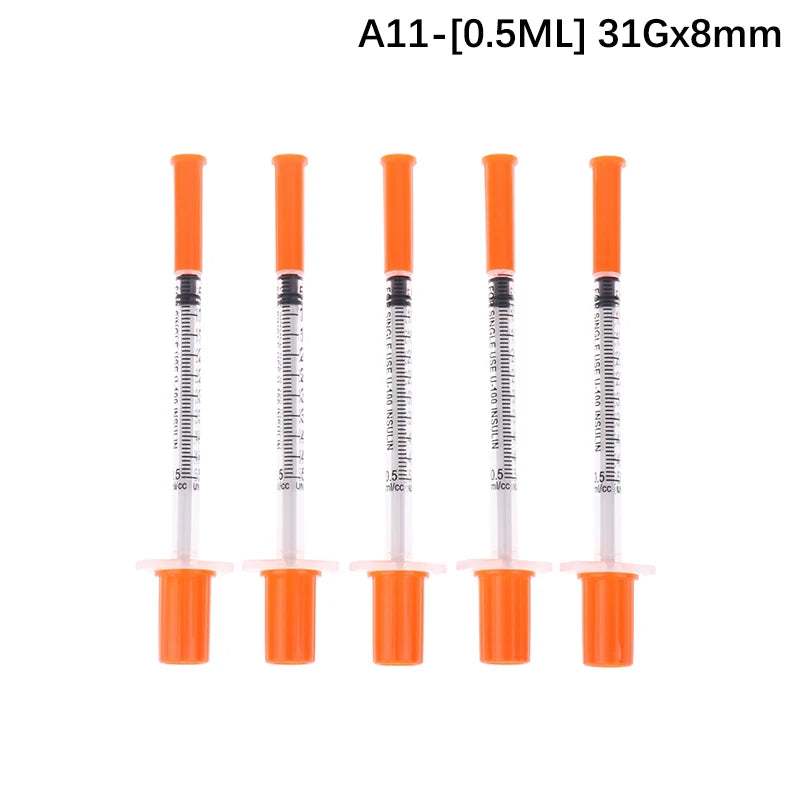 5Pcs 0.3/0.5/1ML Disposable Plastic Veterinary Syringe Orange Cap Sterile Insulin Syringe With Needles For Pet Farm Animal