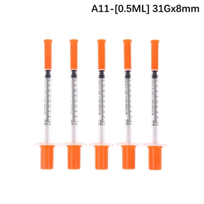 5Pcs 0.3/0.5/1ML Disposable Plastic Veterinary Syringe Orange Cap Sterile Insulin Syringe With Needles For Pet Farm Animal