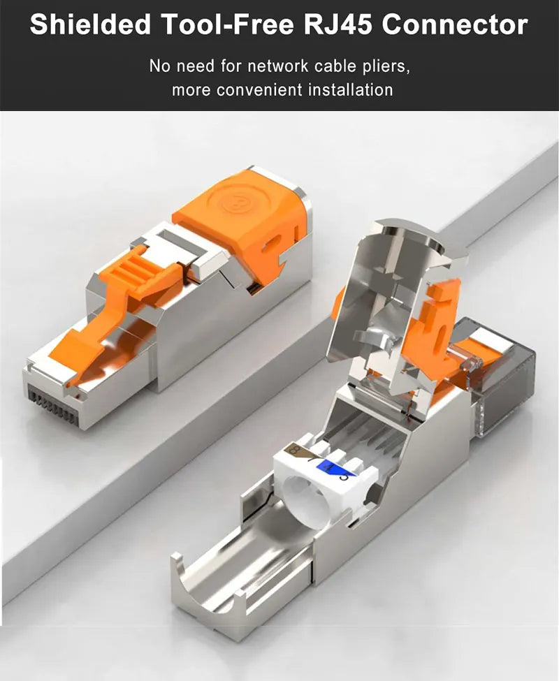 RJ45 Cat8 Cat7 Cat6A Connectors Metal Tool Free Easy Termination Plug 2000MHz 40G LAN Cable 22AWG - 24AWG Reusable Ethernet Plug