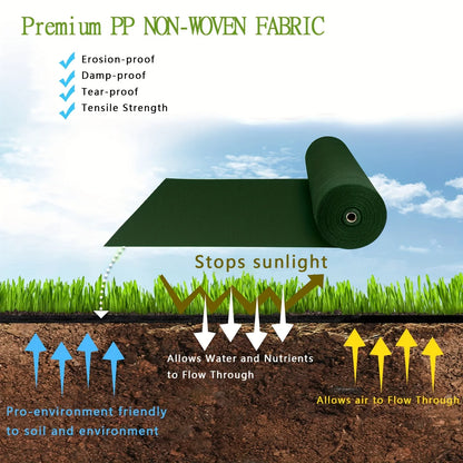 Heavy duty non-woven floor covering weed barrier, green, non-woven fabric, suitable for gardens, courtyards, farms, orchards