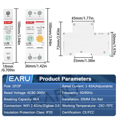 Tuya WiFi ZigBee MCB Smart Circuit Breaker 1/2P 63A Switch Energy Meter Timer Relay kWh Voltage Current Protector Remote Control