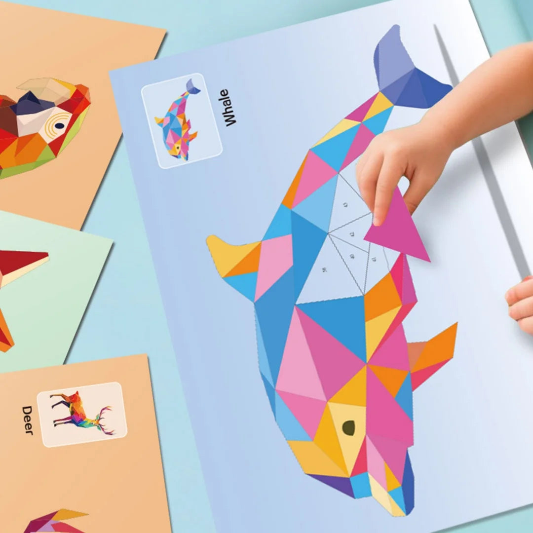 3D Geometric Heteroideus Animal Puzzle Stickers Puzzle Stress Relieving Block Drawing DIY Stickers Basic /Advanced Version/2PCS