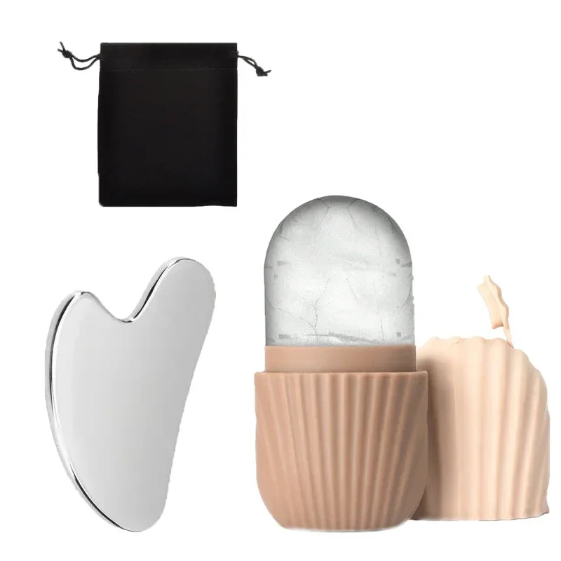 1/3PCS Ice Face Roller Stainless Steel Gua Sha Board Set Face Massage Tool Facial Massager Face Lifting Beauty Skin Care Tools