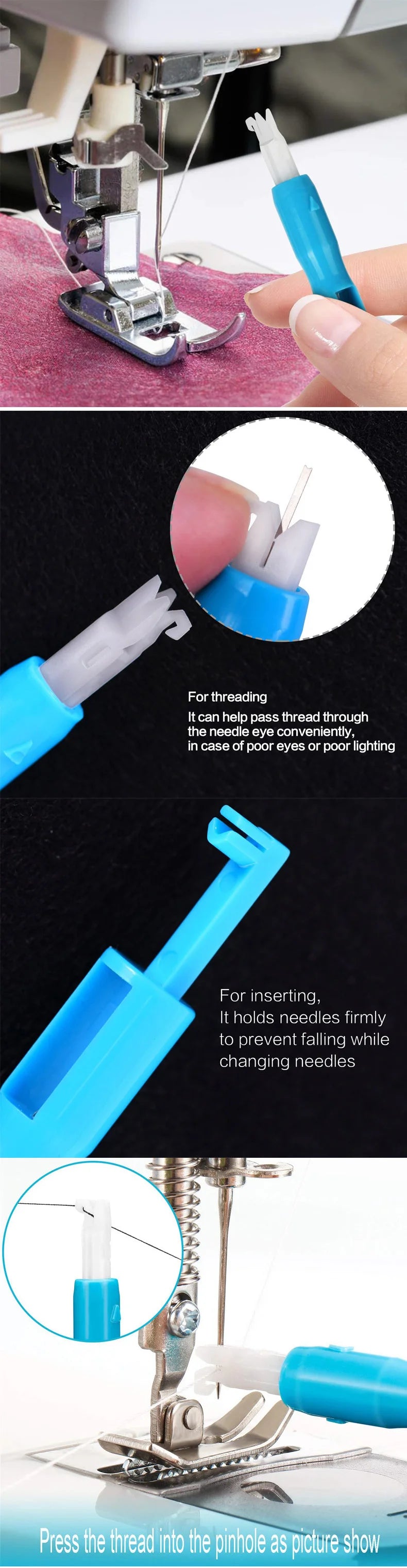 Sewing Needle Inserter Automatic Needle Quick Sewing Threader Needle Threading Tool For Sewing Machine Holds Needles Firmly