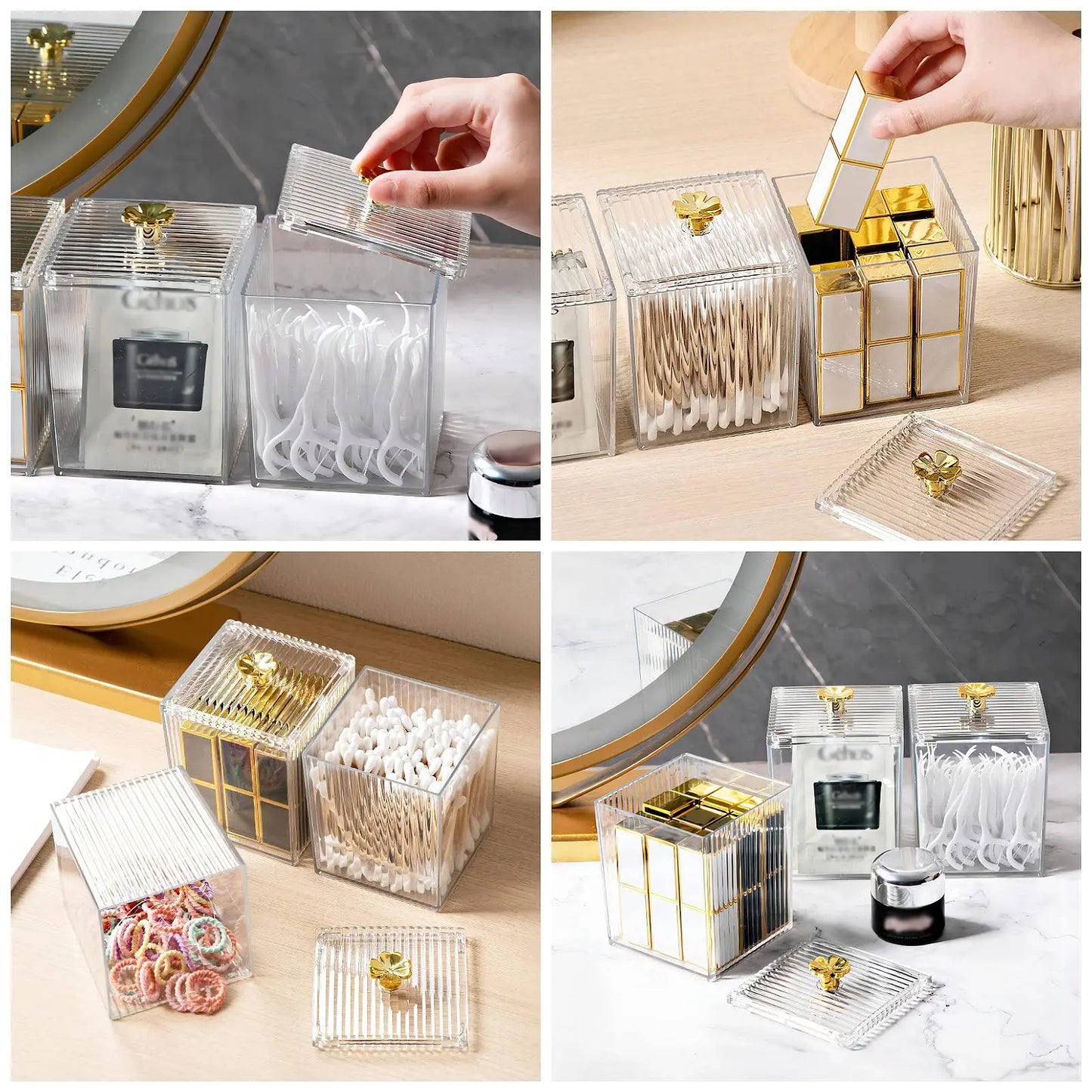 Qtip Holder Dispenser  Clear Bathroom Organizer Jar  Swab/Pad/Ball Holder Container Cosmetics Storage Boxes for Vanity