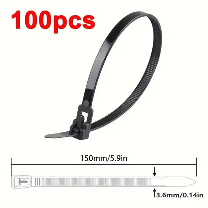 100 Reusable Cable Ties, Cable Lock Loop Nylon Ties Removable, Recyclable, Mixed Colours, Black, White