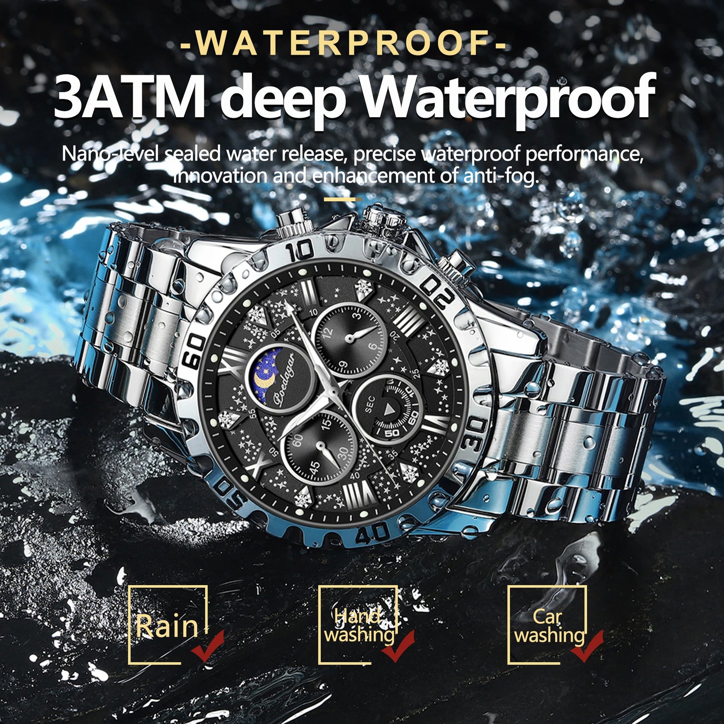 POEDAGAR Luxury Man Watch Waterproof Luminous Stainless Steel Quartz Men's Wristwatch Chronograph Military Watches For Men Reloj
