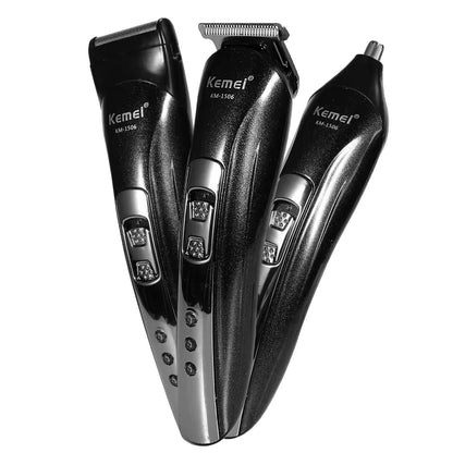 Kemei KM-1506 3 in 1 Electric Hair Clipper USB Charging Shaver Rechargeable Nose Hair Trimmer Professional Shaving Machine