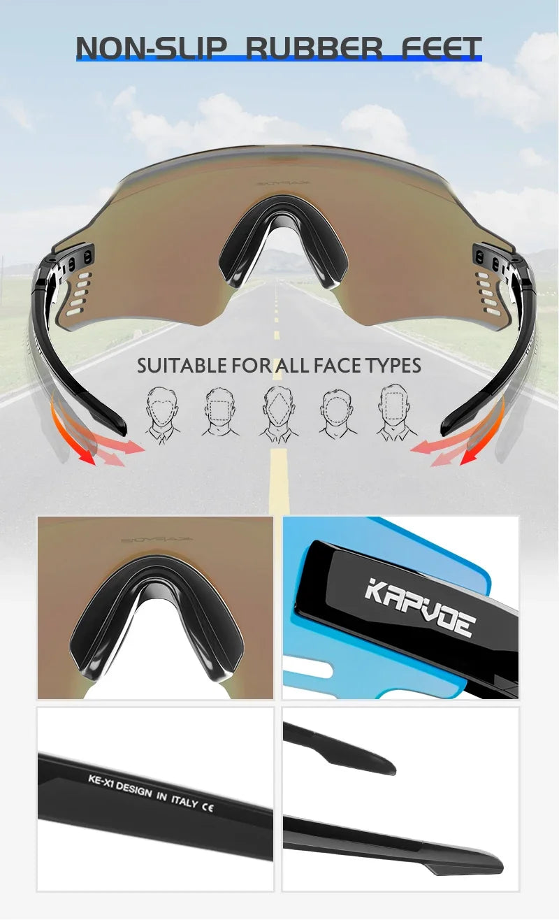 2025 Kapvoe Sport Sunglasses Road Bike Mountain Bicycle Cycl Glasses Riding Goggle Sports Eyewear for Man Women Cycling Glasses