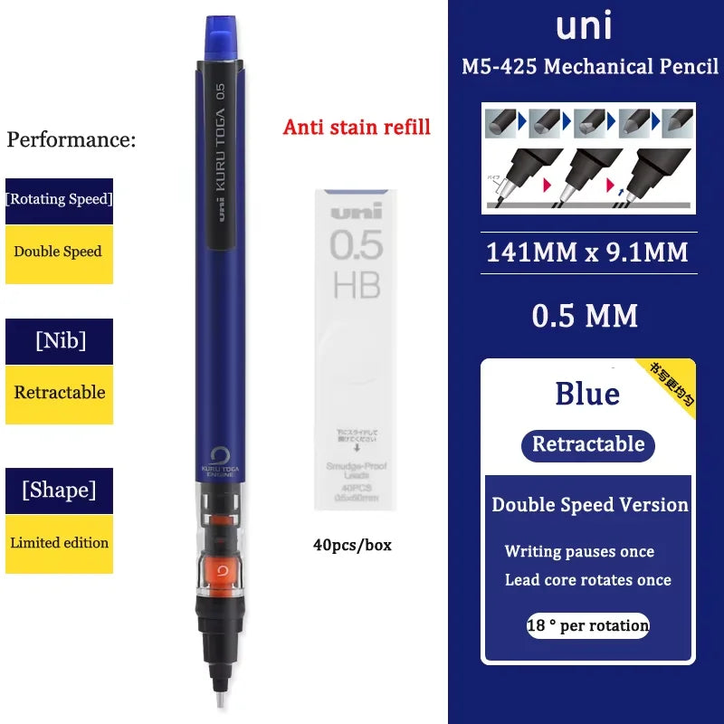 UNI KURUTOGA Mechanical Pencil M5-452 Creative Writing Continuous Sketch 0.5mm Lead Automatic Rotating Mechanical Pencil