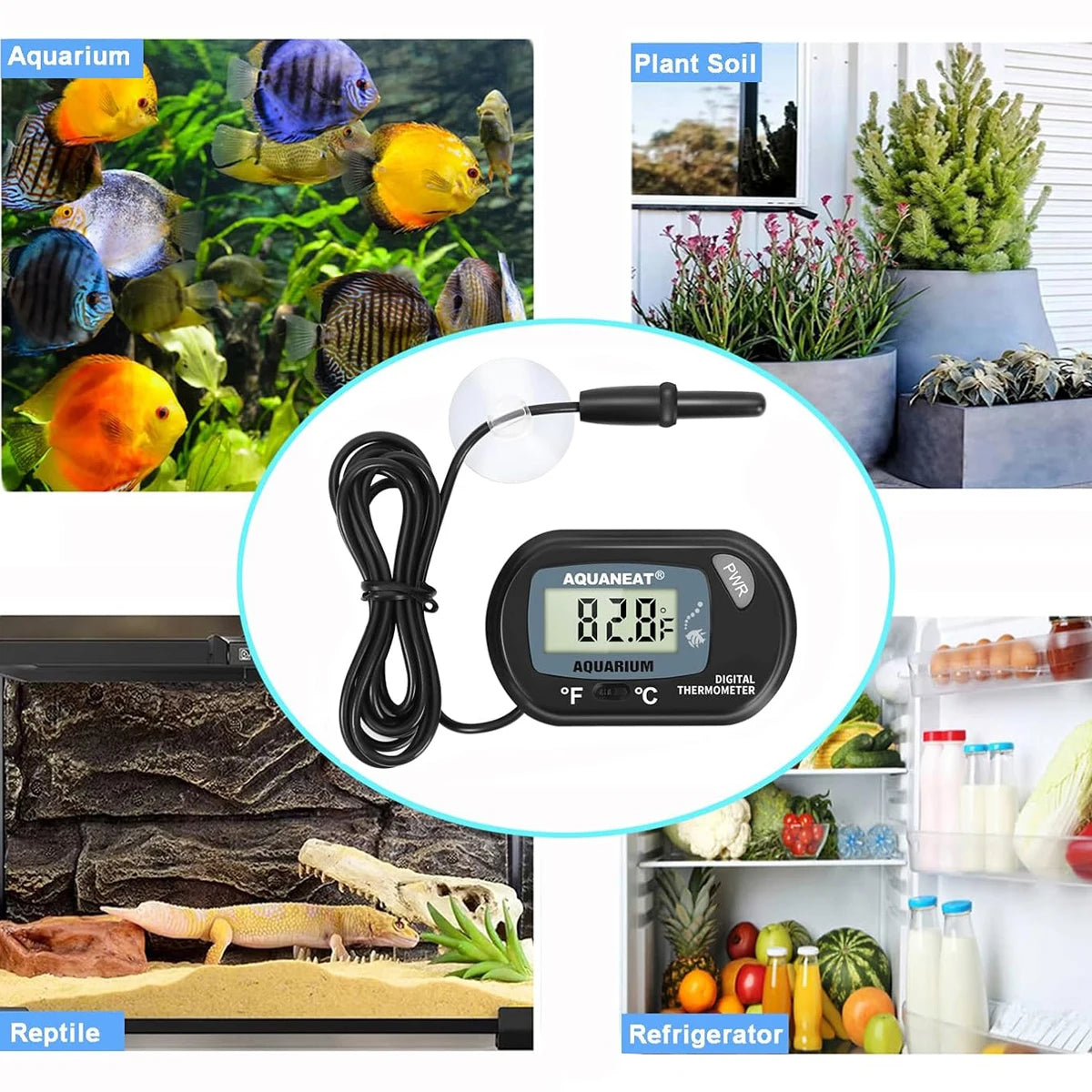 Digital Aquarium Thermometer With Suction Cup Accessories for 200 Liter Fish Tanks Pool Glass Heat Meter the 10-liter Terrarium